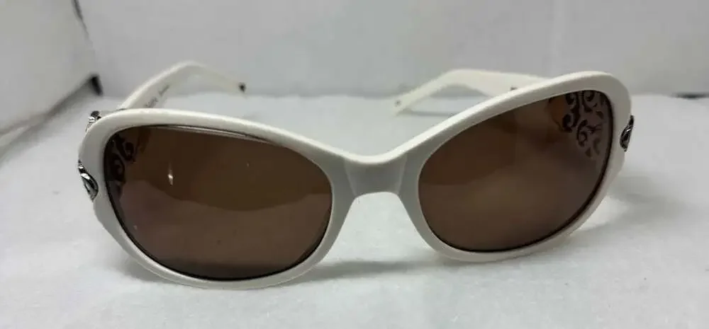Brighton Women's White Oval Sunglasses  Silver Tone Decorative Scroll Temples